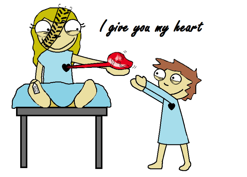Illustrasjon av jente på operasjonsbord som gir bort hjertet